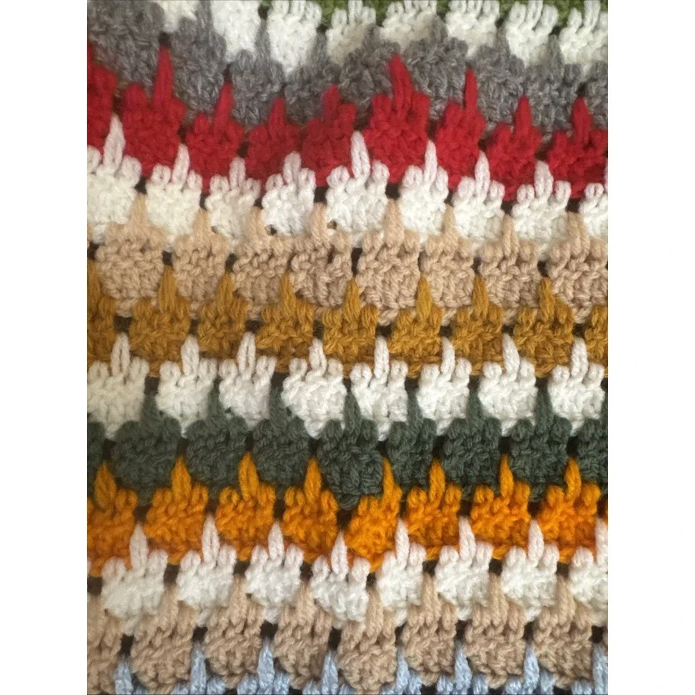 Vintage Crochet Afghan Throw Colorful 70